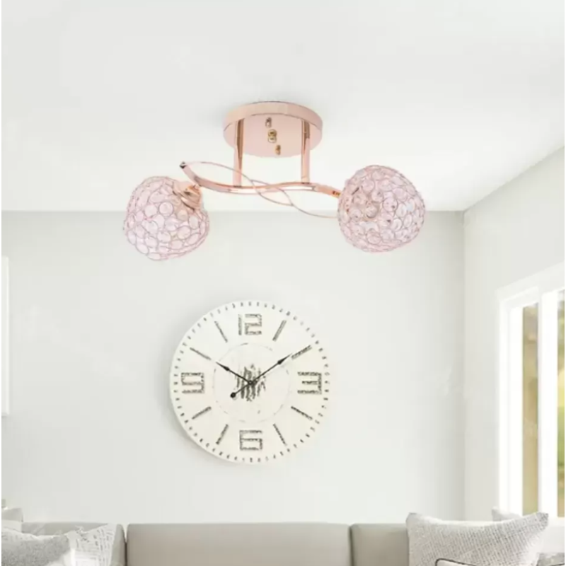 Lustra Adina, 2*E27, Auriu, Metal si Cristal