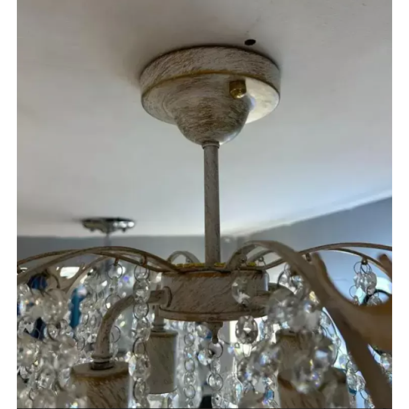 Candelabru Cristal Anastasis, 4*E27, Alb, Metal si Cristal