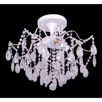 Candelabru Cristal Chance, 4*E27, Alb, Diametru 50cm Metal si Cristal