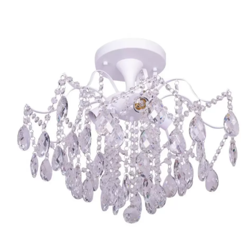 Candelabru Cristal Chance, 4*E27, Alb, Diametru 50cm Metal si Cristal