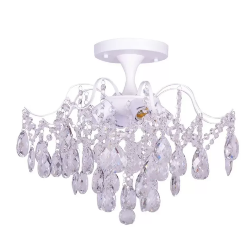 Candelabru Cristal Chance, 4*E27, Alb, Diametru 50cm Metal si Cristal