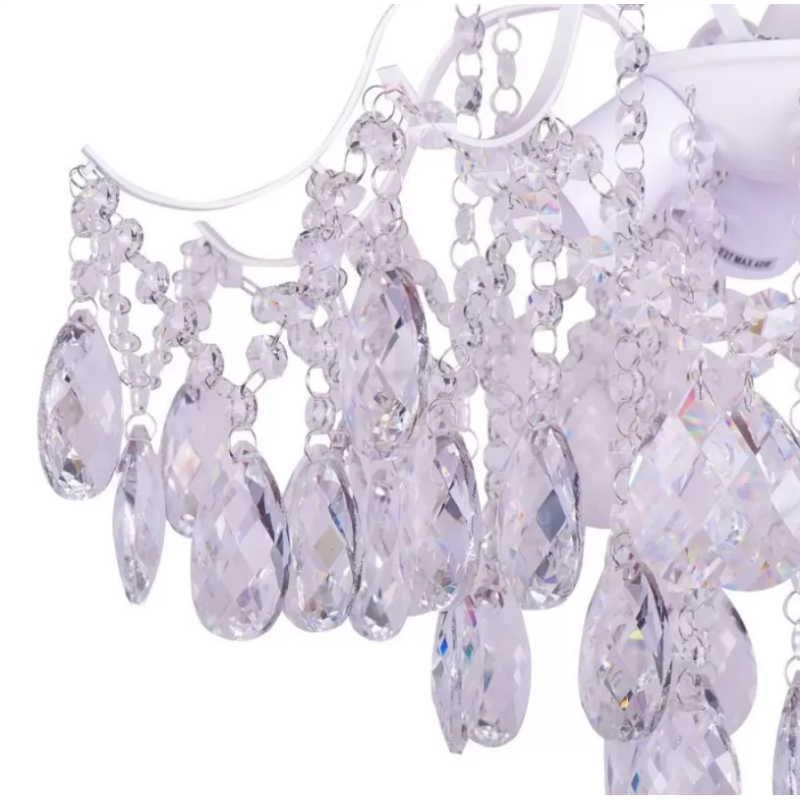 Candelabru Cristal Chance, 4*E27, Alb, Diametru 50cm Metal si Cristal