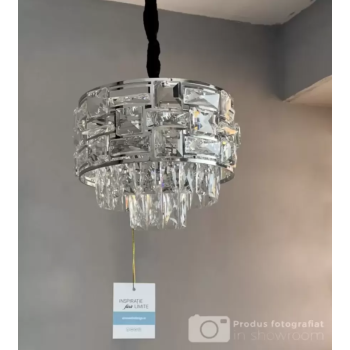 Candelabru Cristal Cesar 3x E27 Diametru 30cm Argintiu