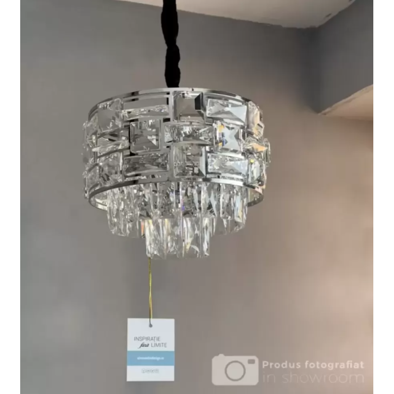 Candelabru Cristal Cesar 3x E27 Diametru 30cm Argintiu