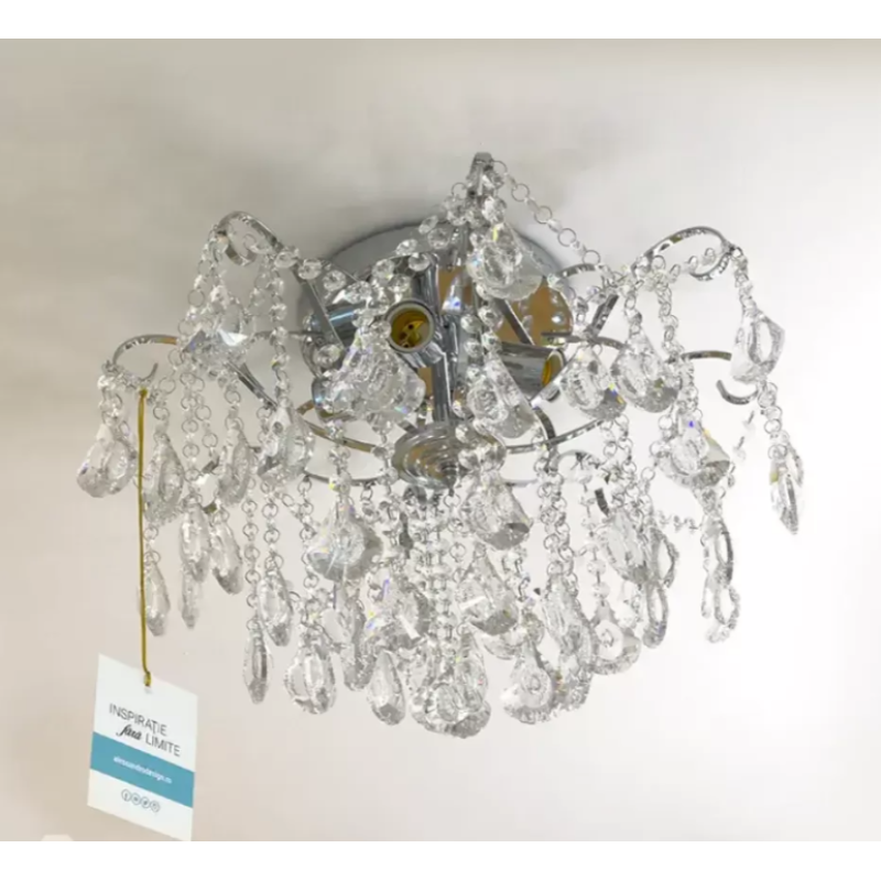 Candelabru Cristal Elias, 4*E27, Cristal si Metal, Argintiu