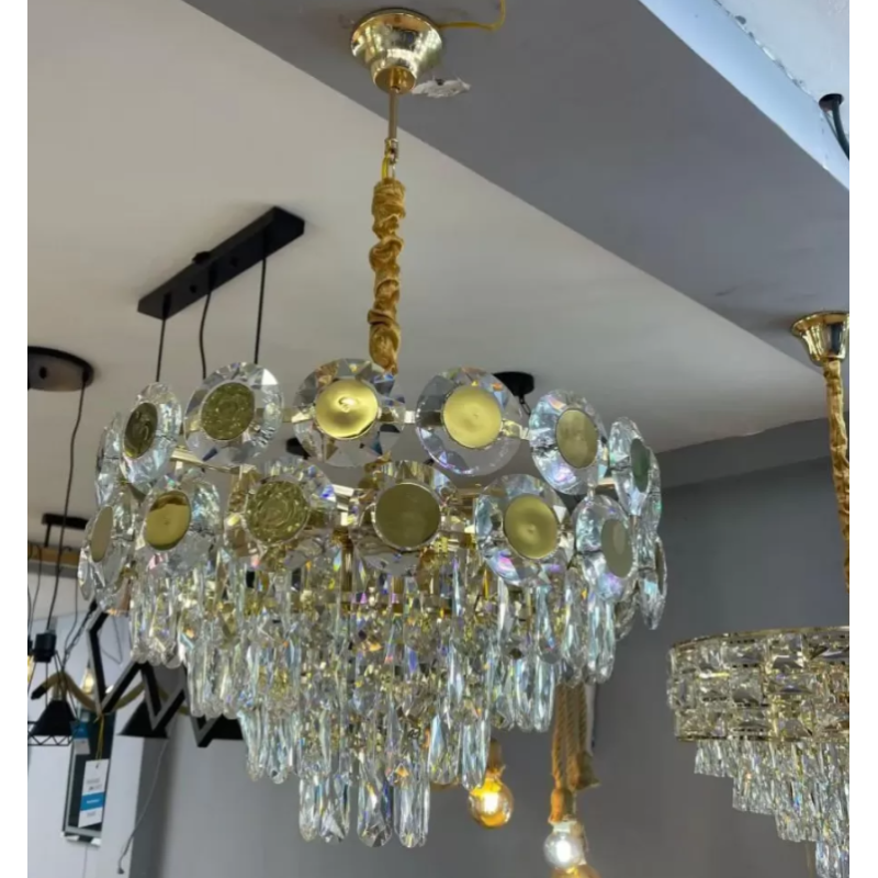 Candelabru Habib 8*E27, Metal si Cristal, Auriu