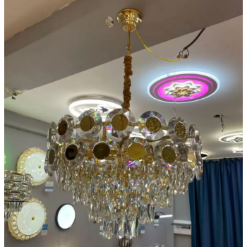 Candelabru Habib 8*E27, Metal si Cristal, Auriu