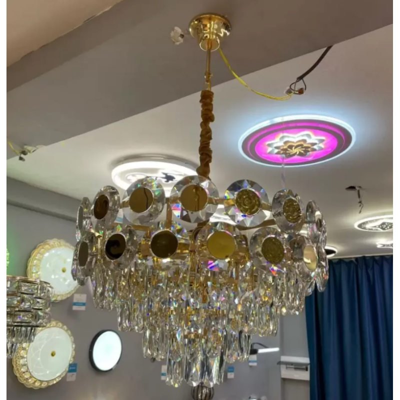 Candelabru Habib 8*E27, Metal si Cristal, Auriu