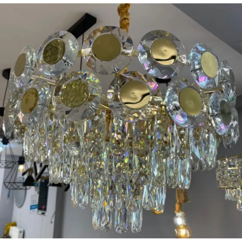 Candelabru Habib 8*E27, Metal si Cristal, Auriu