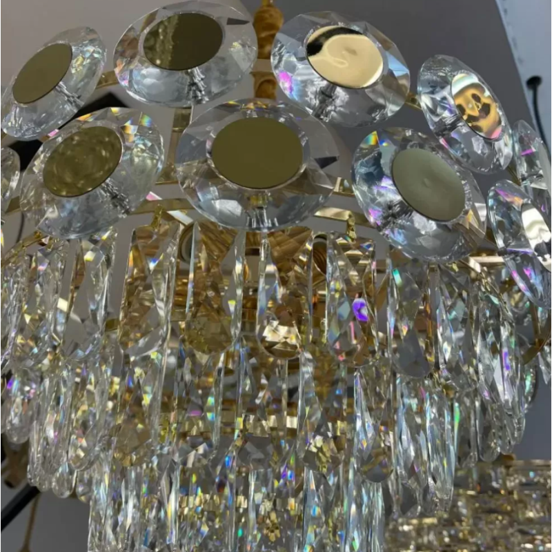 Candelabru Habib 8*E27, Metal si Cristal, Auriu