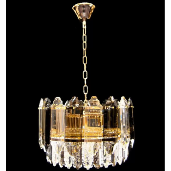 Candelabru Cristal Kyree, 3*E27, Diametru 30cm, Auriu, Cristal si Metal