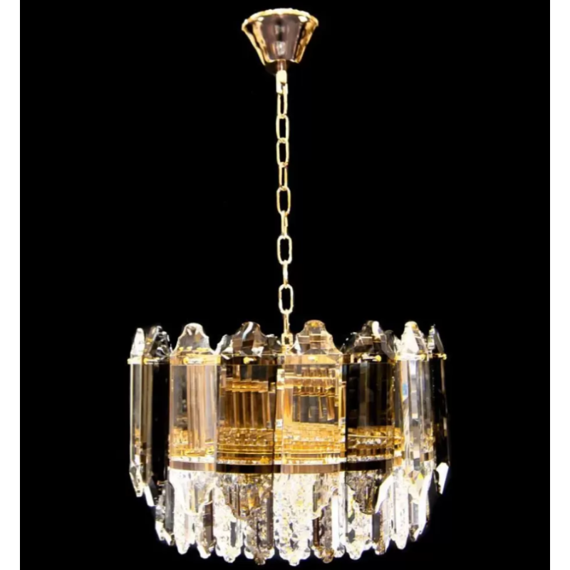 Candelabru Cristal Kyree, 3*E27, Diametru 30cm, Auriu, Cristal si Metal