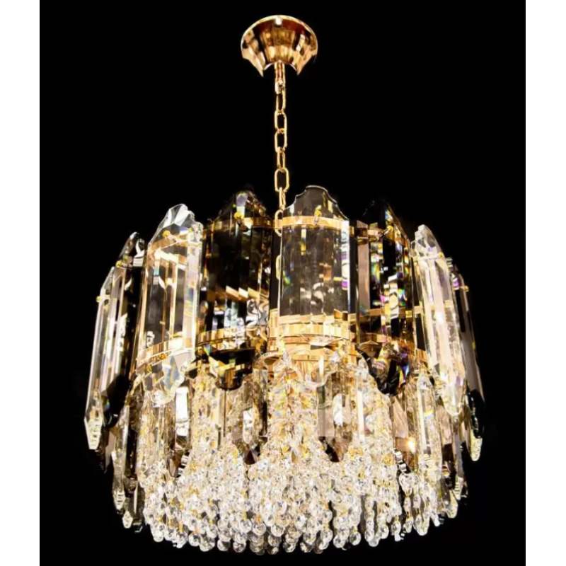 Candelabru Cristal Kyree, 3*E27, Diametru 30cm, Auriu, Cristal si Metal