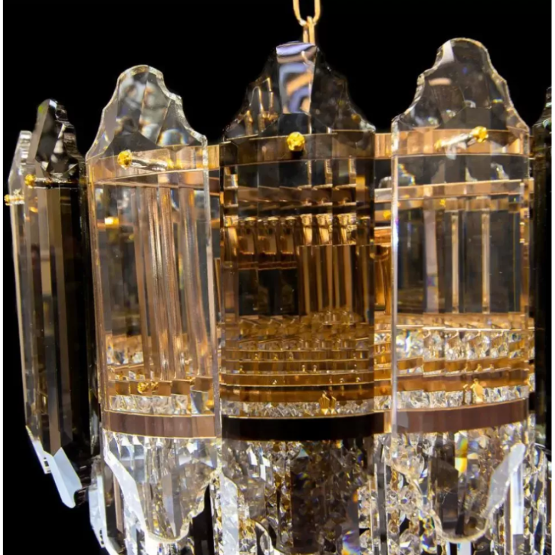 Candelabru Cristal Kyree, 3*E27, Diametru 30cm, Auriu, Cristal si Metal