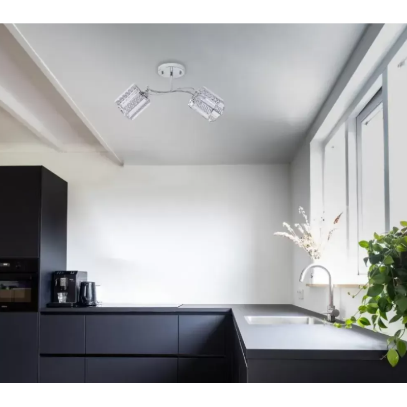 Lustra Raluca, 2*E27, Crom, Metal si Cristal