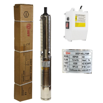 Pompa submersibilă de adâncime DDT 4SP5/8 – 1.5 kW, 2 CP, 7 m³/h, 70 m inaltimea de refulare, 8 turbine inox cu panou de control, rezistenta la nisip