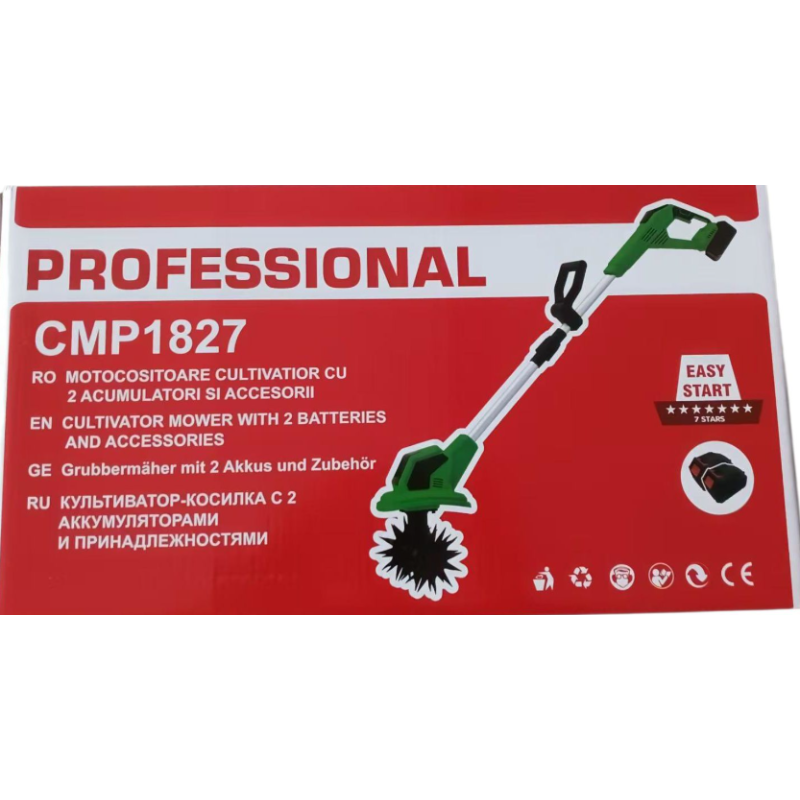 Motocositoare / Cultivator Electric CMP1827 cu 2 Acumulatori si Accesorii, Fara Fir, Autonomie Extinsa, pentru Tuns Iarba si Intretinerea Gradinii