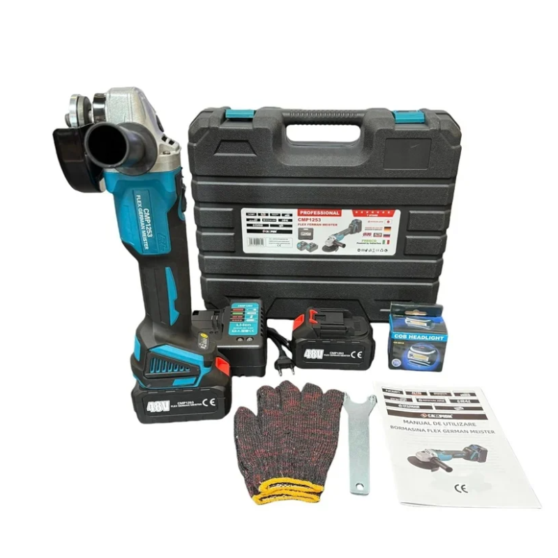 Flex Polizor unghiular 125mm cu 2 acumulatori 8AH x 48V, 10.000rpm, Protools Campion CMP1253