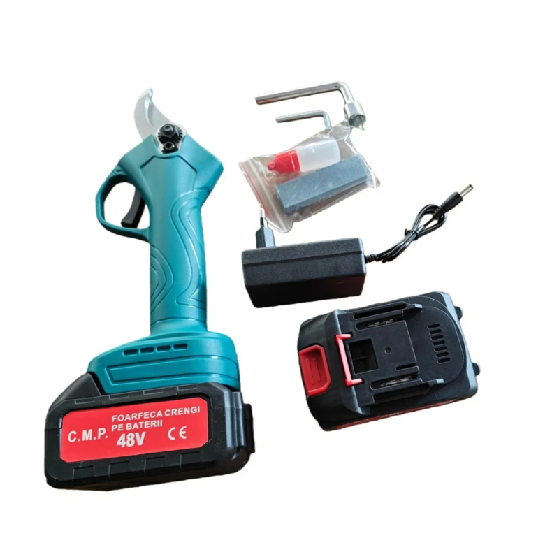 Foarfeca gradina electrica cu 2 acumulatori 48V, pentru gradina, diametru taiere 27mm, Valiza, Campion PROFESSIONAL CMP1810