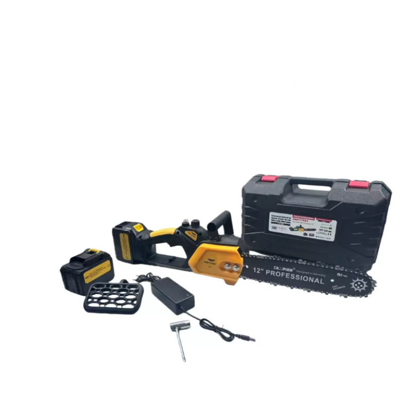 Mini drujba Campion cu 2 acumulatori 48V și lama de 12 inchi, culoare galbena
