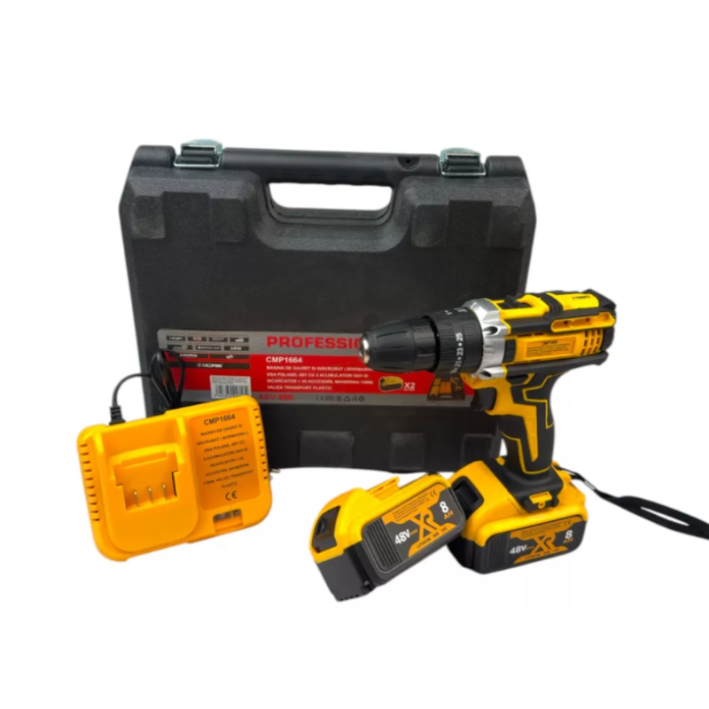 Masina de insurubat bormasina cu 2 acumulatori, 30 piese, 8AH, 48v, trusa cu valiza Protools CMP1664
