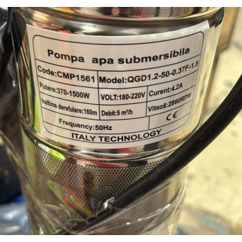 Pompa apa submersibila 1500w, cablu 20m, 4QGB cu snec, 5 m³/h, 160m inaltime, cu plutitor Campion CMP1561