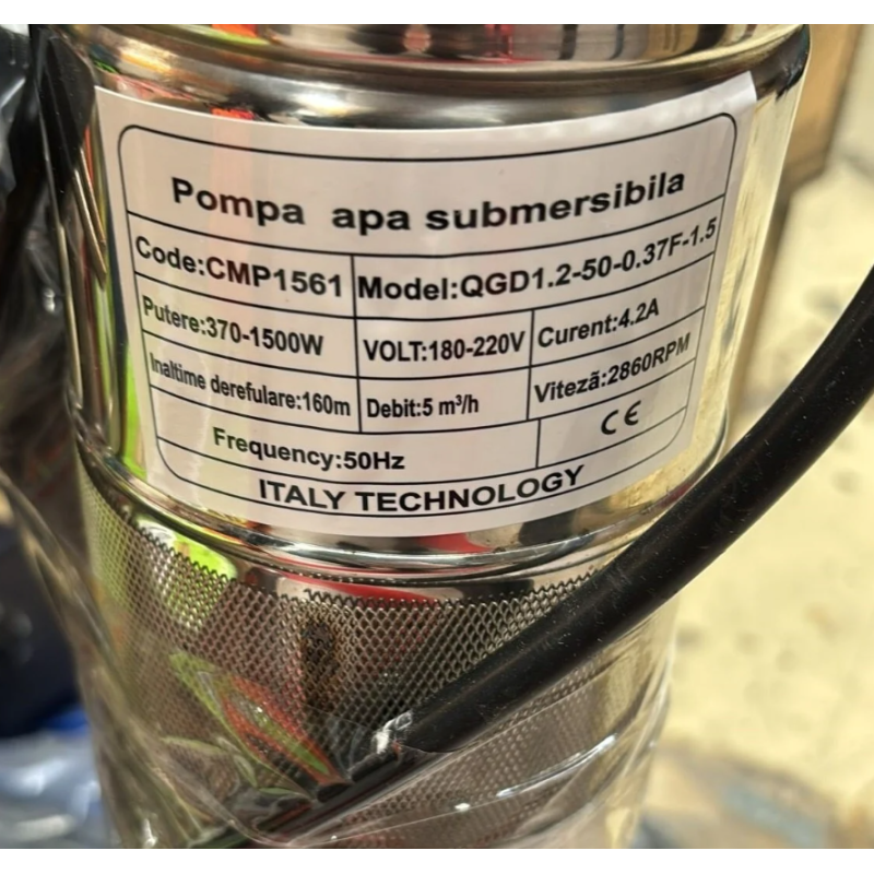 Pompa apa submersibila 1500w, cablu 20m, 4QGB cu snec, 5 m³/h, 160m inaltime, cu plutitor Campion CMP1561