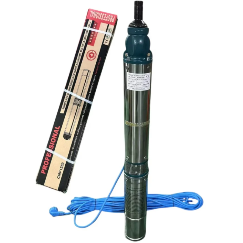 Pompa submersibila de adancime multietajata CAMPION CMP1559, 8 turbine, 1500W, 230V, debit 6600 l/h, Hmax 58m, adancime max 30m, IP68, cablu 25m, inox, diametru 100mm, racord 1", apa curata