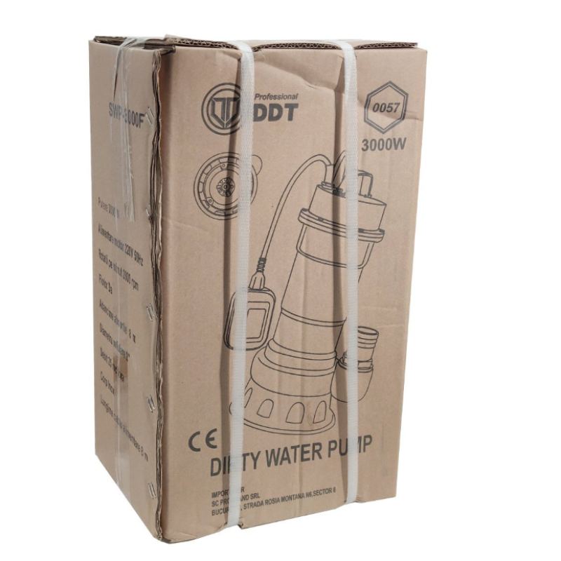 Pachet  Pompa pentru apa murdara DDT, cu plutitor si tocator , 3000 W , Adancime evacuare maxim 8 Metri, corp inox + Furtunul de pompier 2'' 20 m, 8 bari, cu cuple