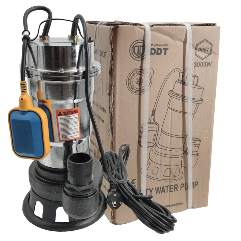 Pachet  Pompa pentru apa murdara DDT, cu plutitor si tocator , 3000 W , Adancime evacuare maxim 8 Metri, corp inox + Furtunul de pompier 2'' 20 m, 8 bari, cu cuple