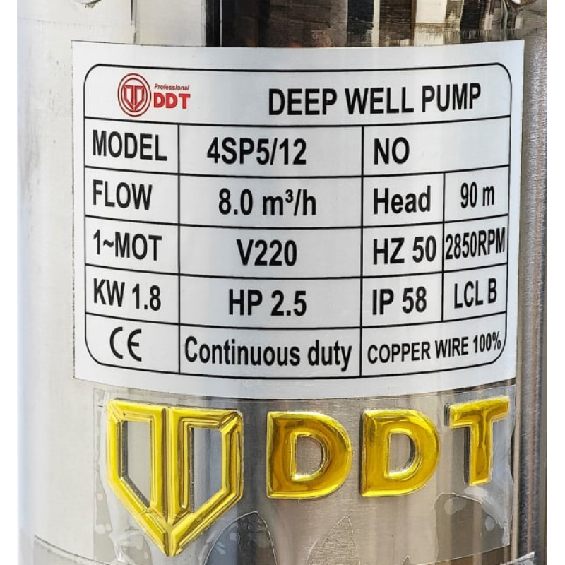 Pachet  Pompa submersibilă de adâncime DDT 4SP5/12 – 1.8 kW, 2.5 CP,8 m³/h, 90 m inaltimea de refulare , 12 turbine inox cu panou de control, rezistenta la nisip + Presostat electronic inteligent