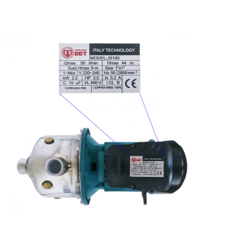 Pachet Pompa autoamorsanta de suprafata, DDT, JS100, 2200 W, 3000l/h + Presostat electronic automat DDT LS1, 1.1kW, 10 bar