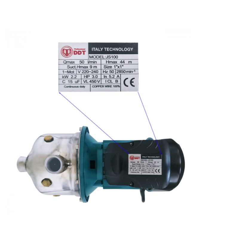 Pachet Pompa autoamorsanta de suprafata, DDT, JS100, 2200 W, 3000l/h + Presostat electronic automat DDT LS1, 1.1kW, 10 bar