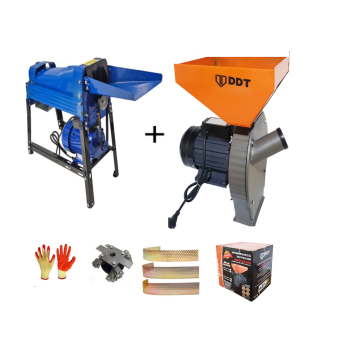 Pachet  Moara cereale, uruiala si stiuleti, 3.5 Kw + Batoza/Masina de porumb electrica pentru curatat porumb, DDT Profi, motor inclus, 1500 W, 800 kg/h, Buton on/off