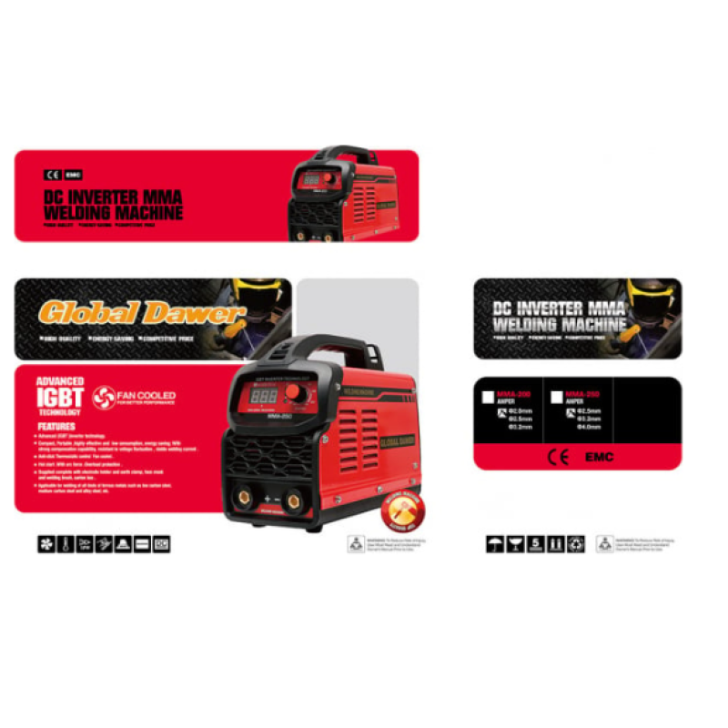 Pachet  Aparat de Sudura tip Invertor, Global Dawer, MMA 250 + Masca Sudura Automata cu Reglaj si Cristale