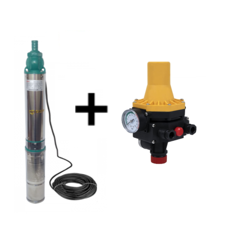 Pachet  Pompa submersibila de mare adancime, DDT, QJD120-1.5, 1500 W, Inox, 8 + Presostat electronic automat DDT LS6, 1.1kW