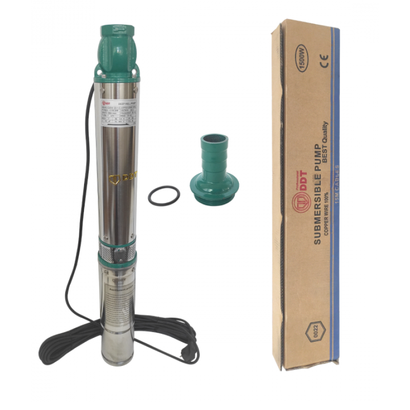 Pachet  Pompa submersibila de mare adancime, DDT, QJD120-1.5, 1500 W, Inox, 8 + Presostat electronic automat DDT LS6, 1.1kW