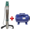 Pachet  Pompa submersibila de mare adancime, DDT, QJD120-1.5, 1500 W, Inox, 8 turbine + Vas de expansiune , Bazin hidrofor DDT , 24 LT , Membrana inclus
