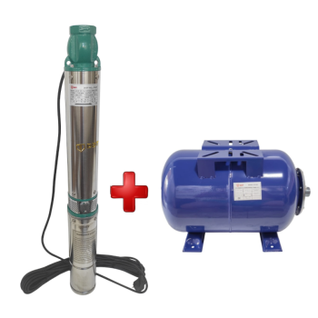 Pachet  Pompa submersibila de mare adancime, DDT, QJD120-1.5, 1500 W, Inox, 8 turbine + Vas de expansiune , Bazin hidrofor DDT , 24 LT , Membrana inclus