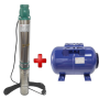 Pachet  Pompa submersibila de mare adancime, DDT, QJD120-1.5, 1500 W, Inox, 8 turbine + Vas de expansiune , Bazin hidrofor DDT , 24 LT , Membrana inclus