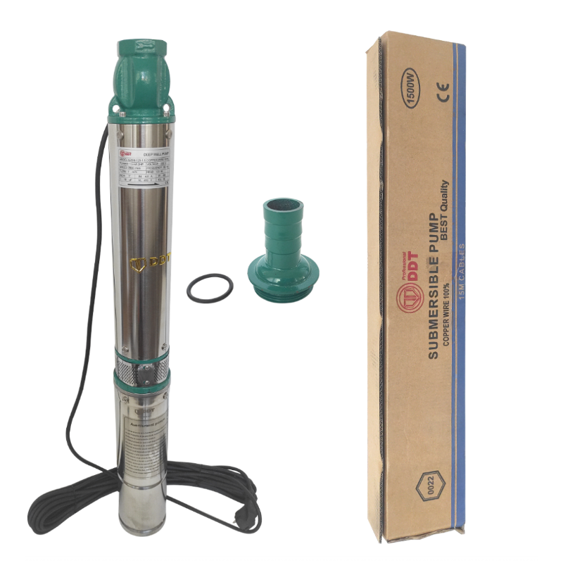 Pachet  Pompa submersibila de mare adancime, DDT, QJD120-1.5, 1500 W, Inox, 8 turbine + Vas de expansiune , Bazin hidrofor DDT , 24 LT , Membrana inclus