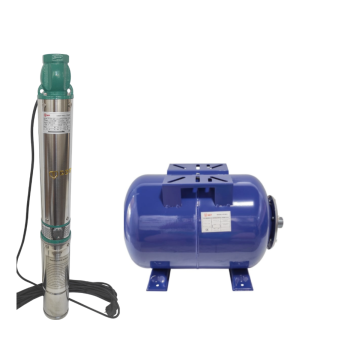 Pachet  Pompa submersibila de mare adancime, DDT, QJD120-1.5, 1500 W, Inox, 8 turbine + Vas de expansiune , Bazin hidrofor DDT , 50 LT , Membrana inclus