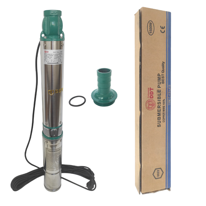 Pachet  Pompa submersibila de mare adancime, DDT, QJD120-1.5, 1500 W, Inox, 8 turbine + Vas de expansiune , Bazin hidrofor DDT , 50 LT , Membrana inclus