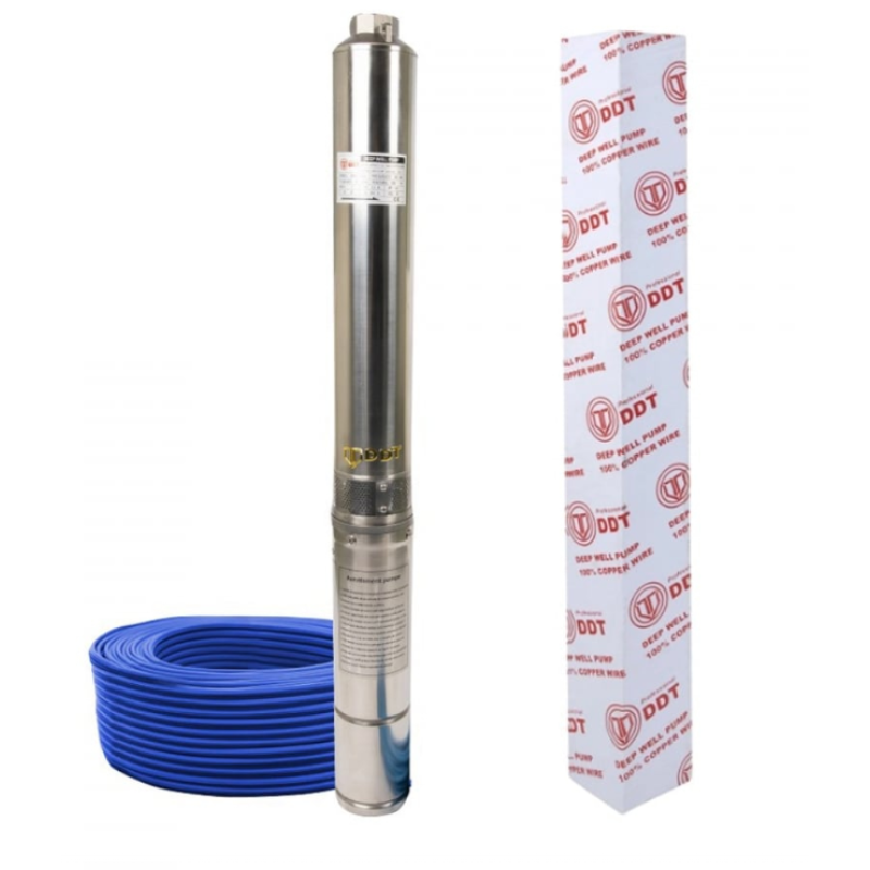 Pachet  Pompa submersibila de mare adancime, DDT, 4SDM3-16, 2200 W, 16 turbine, 10 m³/h Inox, 30 m cablu + Presostat electronic inteligent digital reglabil DDT