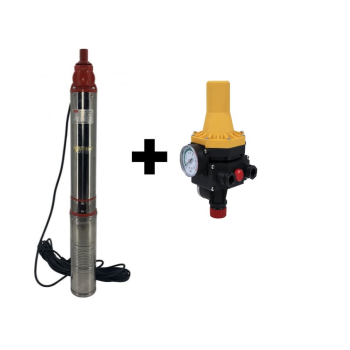 Pachet Pompa submersibila de mare adancime, DDT, QJD12-120-1.8, 1800 W, 8 m³/h, 12 turbine, Inox + Presostat electronic automat DDT LS6, 1.1kW, 10 bar