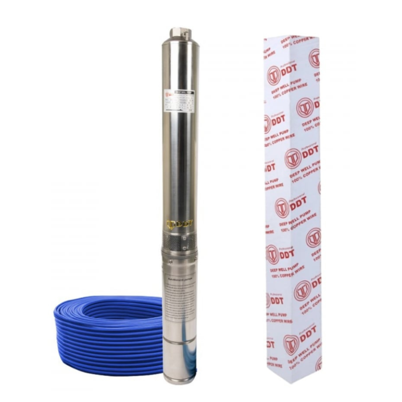 Pachet  Pompa submersibila de mare adancime, DDT, 4SDM3-20, 2500 W, 20 turbine, 12 m³/h Inox, 30 m cablu + Presostat electronic inteligent digital reglabil DDT