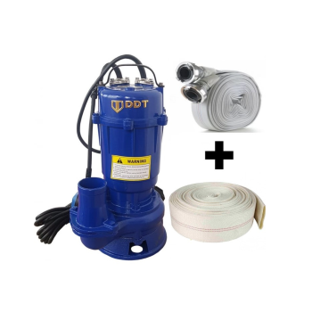 Pachet  Pompa apa murdara submersibila cu tocator si plutitor, DDT, WQCD, 2200 W, 8 m³/h + Furtunul de pompier 2'' 20 m, 8 bari, cu cuple + Furtun de pompier 2'' 20 m