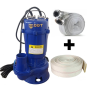 Pachet  Pompa apa murdara submersibila cu tocator si plutitor, DDT, WQCD, 2200 W, 8 m³/h + Furtunul de pompier 2'' 20 m, 8 bari, cu cuple + Furtun de pompier 2'' 20 m