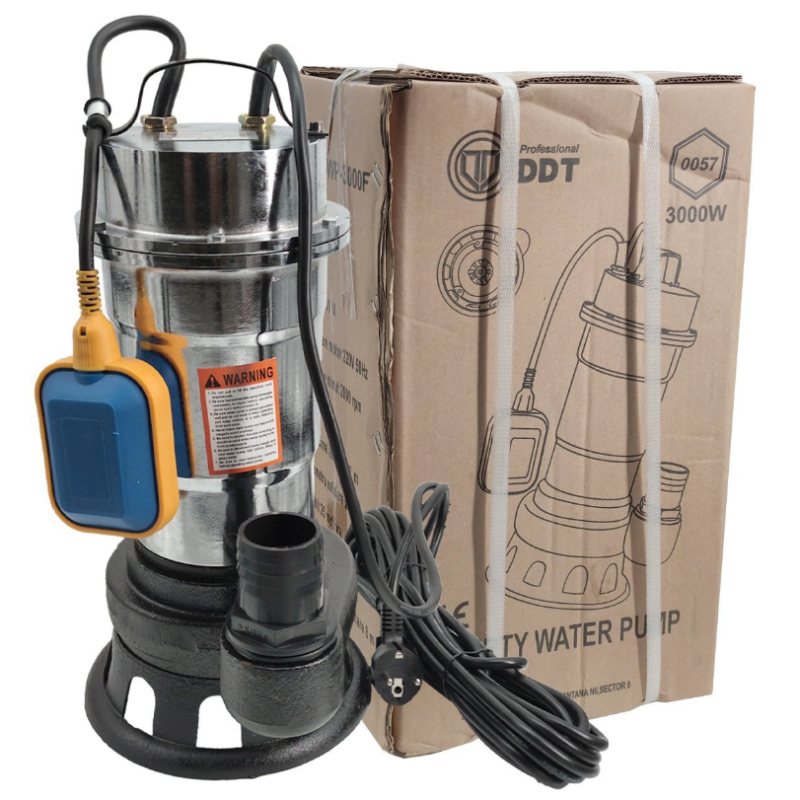 Pachet  Pompa pentru apa murdara DDT, cu plutitor si tocator , 3000 W , Adancime evacuare maxim 8 Metri, corp inox + Furtunul de pompier 2'' 20 m, 8 bari, cu cuple + Furtunul de pompier 2'' 20 m