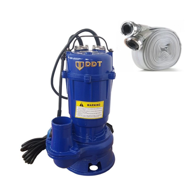 Pachet  Pompa apa murdara submersibila cu tocator si plutitor, DDT, WQCD, 2200 W, 8 m³/h + Furtunul de pompier 2'' 20 m, 8 bari, cu cuple